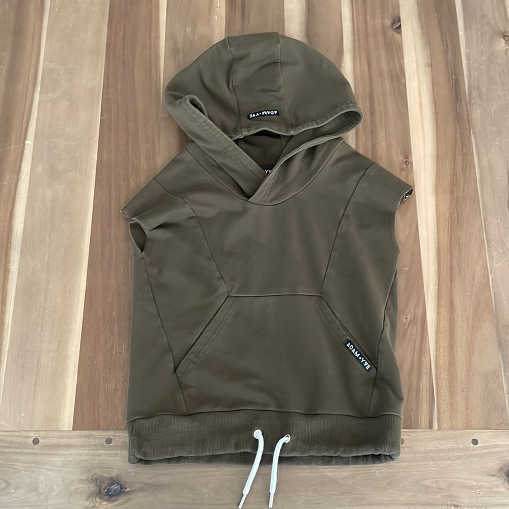 Boys olive green sleeveless hoodie sweatshirt